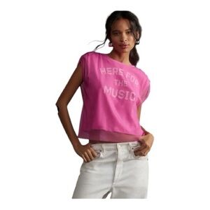 Pilcro Vibrant Pink Graphic Band Tulle Tee